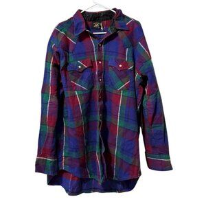 Saddle King‎ By Key Flannel Shirt Men Size 2XL Pearl Snap Plaid Western Cowboy